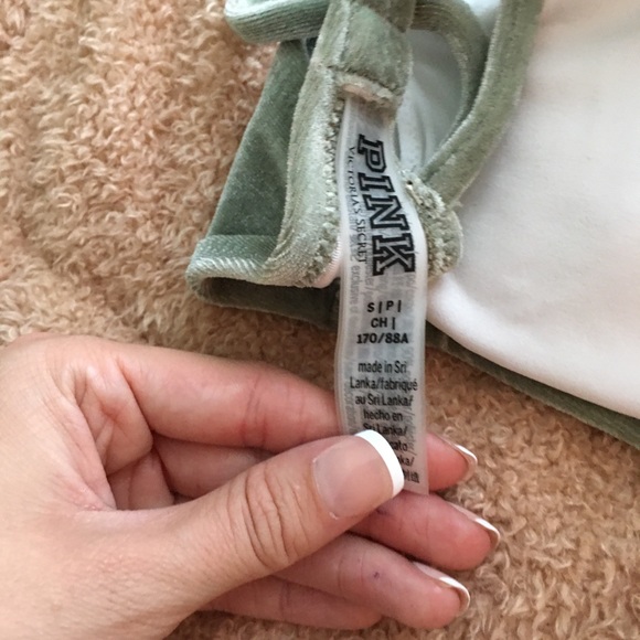 PINK green velvet bikini top - Picture 3 of 3